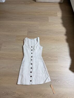 Reformation Cream Linen Button-Front Mini Dress